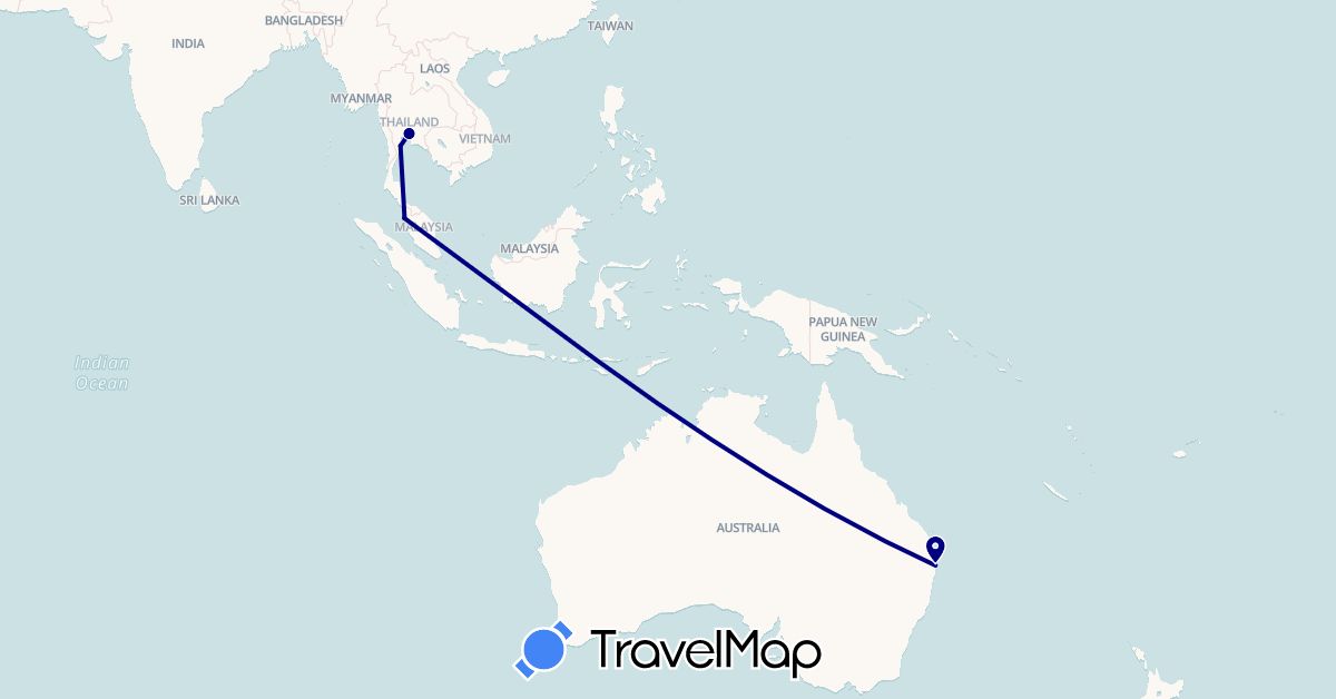 TravelMap itinerary: driving in Australia, Malaysia, Thailand (Asia, Oceania)